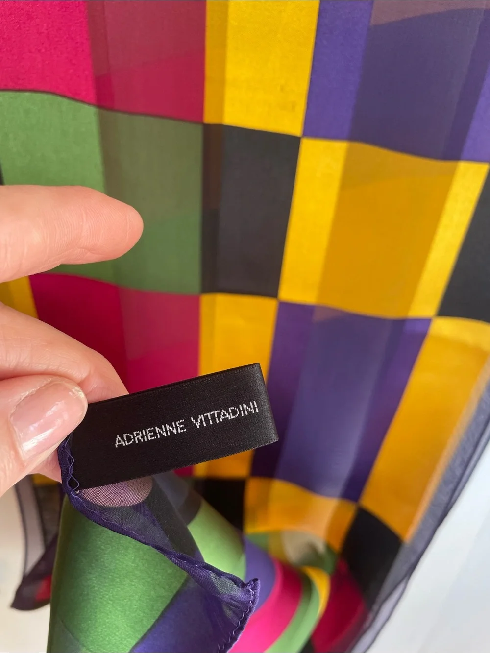 Vintage Adrienne Vittadini Rectangular Silk Scarf Jewel Tone 11x 52
